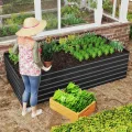 Hochbeet Metall,975L Pflanzkasten Hochbeete für Garten,Rostfreies Stahlblech Kräuterbeet, Verzinktes Gemüsebeet Pflanzenbeet zum Anbau von Gemüse, Blumen, 180x90x58 cm Rechteckigl,Schwarz M - Thumbnail 3