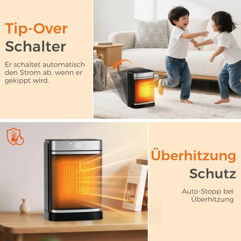 YASHE Heizlüfter Energiesparend 1500W Heizung Elektrisch mit Fernbedienung, Thermostat PTC-Keramik Heizung 70° Oszillierend 24-Std-Timer Überhitzungs-Kippschutz Kindersicherung – Bild 4