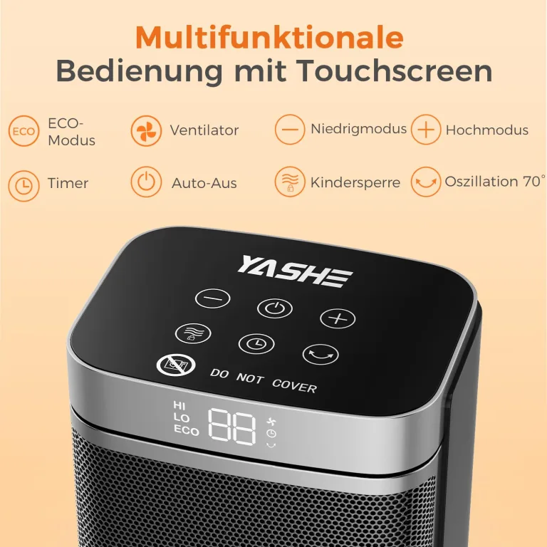 YASHE Heizlüfter Energiesparend 1500W Heizung Elektrisch mit Fernbedienung, Thermostat PTC-Keramik Heizung 70° Oszillierend 24-Std-Timer Überhitzungs-Kippschutz Kindersicherung – Bild 6
