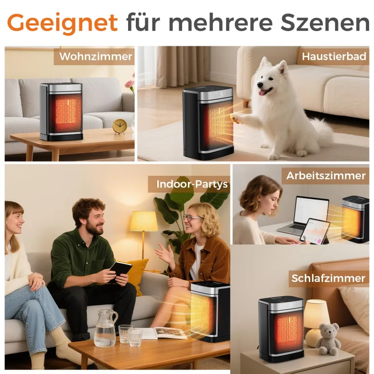 YASHE Heizlüfter Energiesparend 1500W Heizung Elektrisch mit Fernbedienung, Thermostat PTC-Keramik Heizung 70° Oszillierend 24-Std-Timer Überhitzungs-Kippschutz Kindersicherung – Bild 7