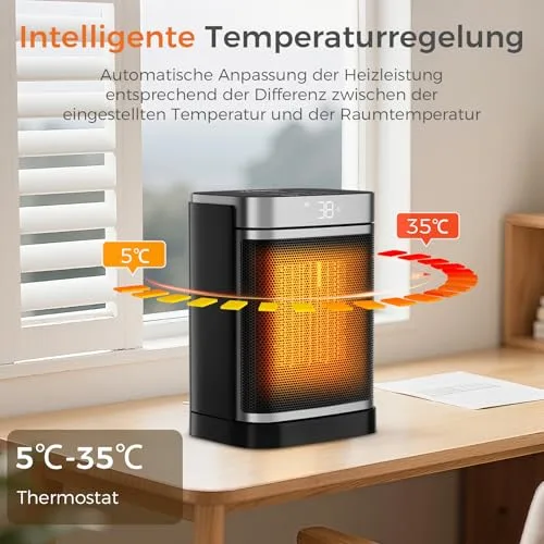 YASHE Heizlüfter Energiesparend 1500W Heizung Elektrisch mit Fernbedienung, Thermostat PTC-Keramik Heizung 70° Oszillierend 24-Std-Timer Überhitzungs-Kippschutz Kindersicherung – Bild 10