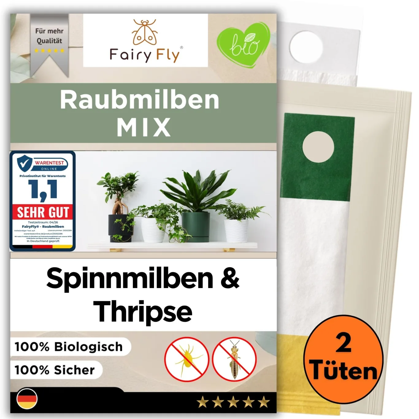 Raubmilben Mix gegen Thripse & Spinnmilben – 2 Tüten (1 x Cucumeris + 1 x Californicus) – Nützlinge für Zimmerpflanzen & Gewächshaus – biologisch & chemiefrei - Bild 1