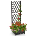 GOPLUS Blumenkasten mit Rankgitter, Hochbeet mit Spalier für Kletterpflanzen & Topfpflanzen, Tiefes Pflanzbeet mit Drainagelöchern für Balkon, Hinterhof & Garten (Schwarz, 63 x 31 x 112 cm) - Thumbnail 10