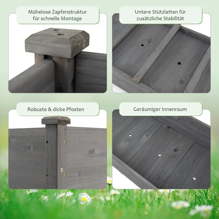 COSTWAY Hochbeet Holz, Anzuchtbeet groß, Frühbeet Pflanzkübel Pflanzkasten, Blumenkübel Kräuterbeet Pflanztrog, Pflanzbeet im Garten Balkon außen, 125 x 59 x 76 cm (Grau) – Bild 2