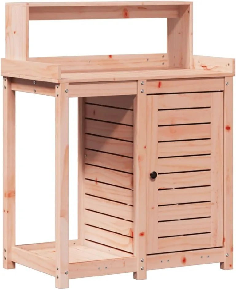 Pflanzbank für den Außenbereich, Pflanztisch aus Holz mit Ablage und Aufbewahrungsschrank, Gartenpflanztisch, Arbeitsstation für Garten, Terrasse, Gewächshaus, 82,5 x 50 x 109,5 cm, Hellbraun – Bild 3