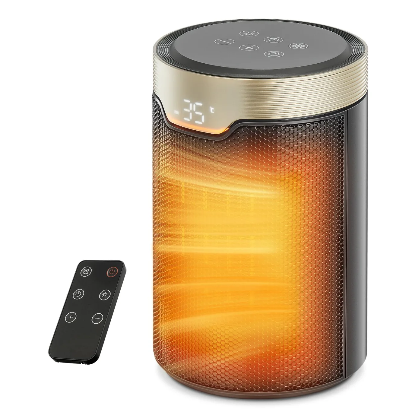 Heizlüfter Energiesparend, 24 Std Timer 32 dB Leiser 1500W PTC Keramik Elektrischer Heizlüfter mit Thermostat, Überhitzungs- & Kippschutz, Elektroheizung für Räume Schlafzimmer, ECO-Modus, Glod - Bild 1