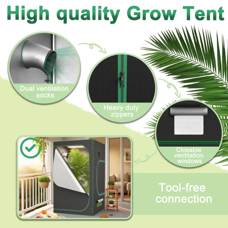 Aufun Grow Zelt für Pflanzen Zuchtzelt Gewächshaus Box Zuchtschrank Anzucht Gemüse Kräuter Grow Schrank, Indoor Anbauzelt, Growroom für Blumen klein Tomaten Hydro Green, Größe:240x120x200cm – Bild 5