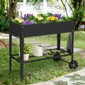 COSTWAY Hochbeet Metall, Erhöhtes Gartenbeet mit 2 Rollen & Ablage, Pflanzkasten mit Haken & Griff, Kräuterbeet Gemüsebeet groß, für Balkon Garten Terrasse, 95 x 40 x 80 cm (Schwarz) - Thumbnail 2