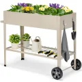 COSTWAY Hochbeet Metall, Erhöhtes Gartenbeet mit 2 Rollen & Ablage, Pflanzkasten mit Haken & Griff, Kräuterbeet Gemüsebeet groß, für Balkon Garten Terrasse, 95 x 40 x 80 cm (Schwarz) - Thumbnail 10