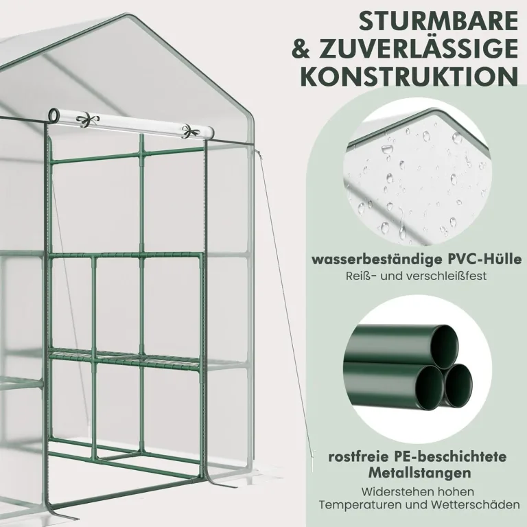 COSTWAY Gewächshaus, begehbares Foliengewächshaus mit 8 Regalen, Tomatenhaus mit PVC-Abdeckung & robustem Metallrahmen, Tomatengewächshaus für Tomaten, Gemüse, Pflanzen, 139 x 144 x 195 cm – Bild 3