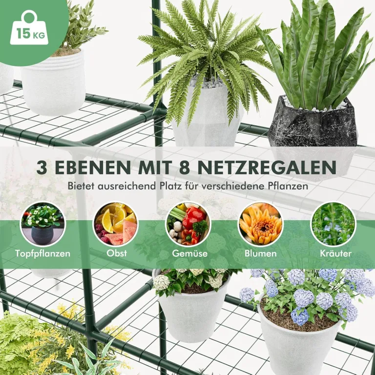 COSTWAY Gewächshaus, begehbares Foliengewächshaus mit 8 Regalen, Tomatenhaus mit PVC-Abdeckung & robustem Metallrahmen, Tomatengewächshaus für Tomaten, Gemüse, Pflanzen, 139 x 144 x 195 cm – Bild 5