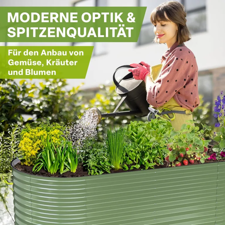 TTL GARDEN 200x100x80cm Inspire L Salbei Metall Hochbeet - Stahl rostfrei verzinkt & grün lackiert Wellblech sehr stabil Garten Beet Form oval für Gemüse Kräuter Blumen Gartenbeet Gemüsebeet – Bild 7