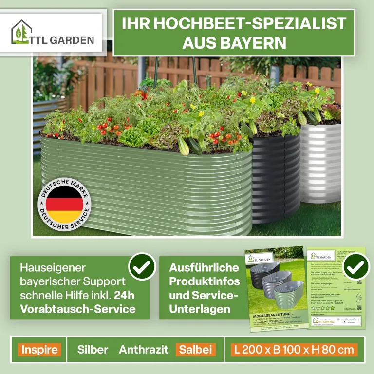 TTL GARDEN 200x100x80cm Inspire L Salbei Metall Hochbeet - Stahl rostfrei verzinkt & grün lackiert Wellblech sehr stabil Garten Beet Form oval für Gemüse Kräuter Blumen Gartenbeet Gemüsebeet – Bild 9