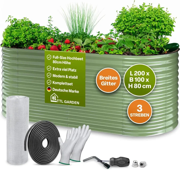TTL GARDEN 200x100x80cm Inspire L Salbei Metall Hochbeet - Stahl rostfrei verzinkt & grün lackiert Wellblech sehr stabil Garten Beet Form oval für Gemüse Kräuter Blumen Gartenbeet Gemüsebeet – Bild 1