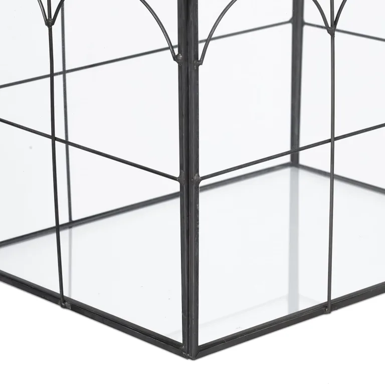 Relaxdays Pflanzenterrarium, Glas & Zinn, Deko Glashaus für Kakteen & Moos, Glaskasten für Fensterbank, schwarz – Bild 6