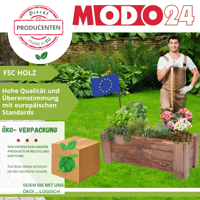 Pflanzkübel aus Holz, Hochbeet mit Schutzfolie, Kiefernholz Pflanzkasten Blumenkasten für Outdoor Garten Terrasse Balkon, Wetterfest, Stabil & Dekorativ, 30x100x33 cm Farbe: Braun imprägniert – Bild 6