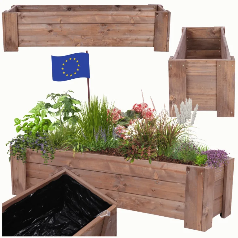 Pflanzkübel aus Holz, Hochbeet mit Schutzfolie, Kiefernholz Pflanzkasten Blumenkasten für Outdoor Garten Terrasse Balkon, Wetterfest, Stabil & Dekorativ, 30x100x33 cm Farbe: Braun imprägniert – Bild 1
