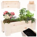 Pflanzkübel aus Holz, Hochbeet mit Schutzfolie, Kiefernholz Pflanzkasten Blumenkasten für Outdoor Garten Terrasse Balkon, Natürlich, Stabil & Dekorativ, 30x90x33 cm Farbe: Natur unbehandelt - Thumbnail 1