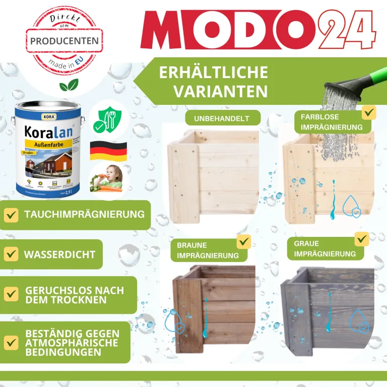 Pflanzkübel aus Holz, Hochbeet mit Schutzfolie, Kiefernholz Pflanzkasten Blumenkasten für Outdoor Garten Terrasse Balkon, Natürlich, Stabil & Dekorativ, 30x30x33 cm Farbe: Natur unbehandelt – Bild 2
