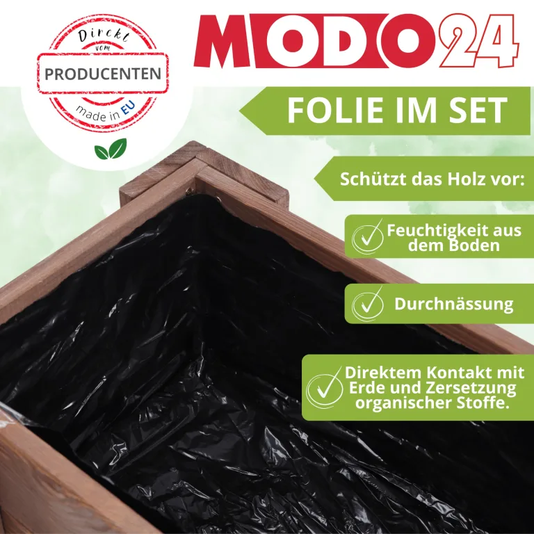 Pflanzkübel aus Holz, Hochbeet mit Schutzfolie, Kiefernholz Pflanzkasten Blumenkasten für Outdoor Garten Terrasse Balkon, Wetterfest, Stabil & Dekorativ, 30x30x33 cm Farbe: Grau imprägniert – Bild 5