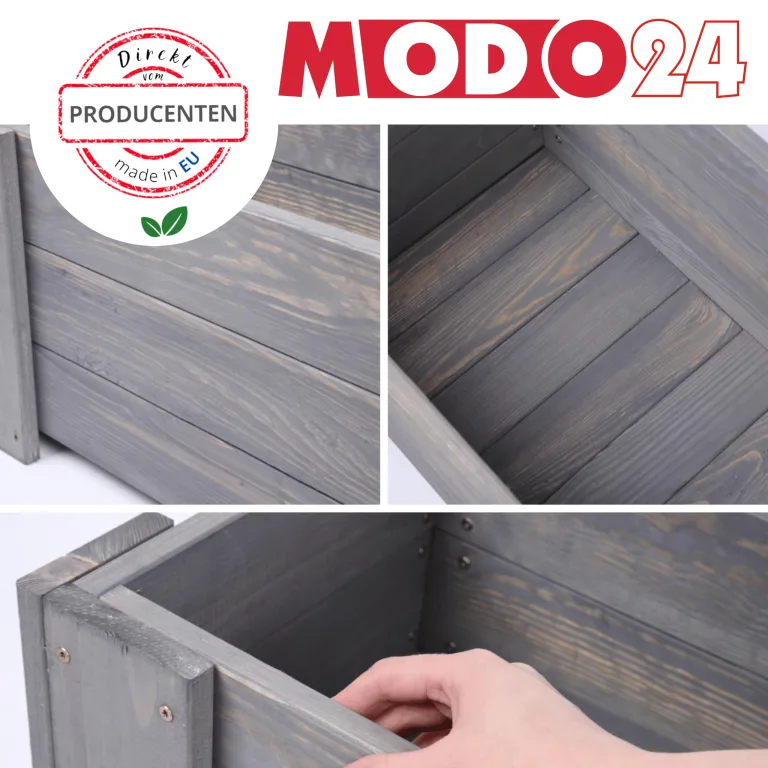 Pflanzkübel aus Holz, Hochbeet mit Schutzfolie, Kiefernholz Pflanzkasten Blumenkasten für Outdoor Garten Terrasse Balkon, Wetterfest, Stabil & Dekorativ, 30x30x33 cm Farbe: Grau imprägniert – Bild 9