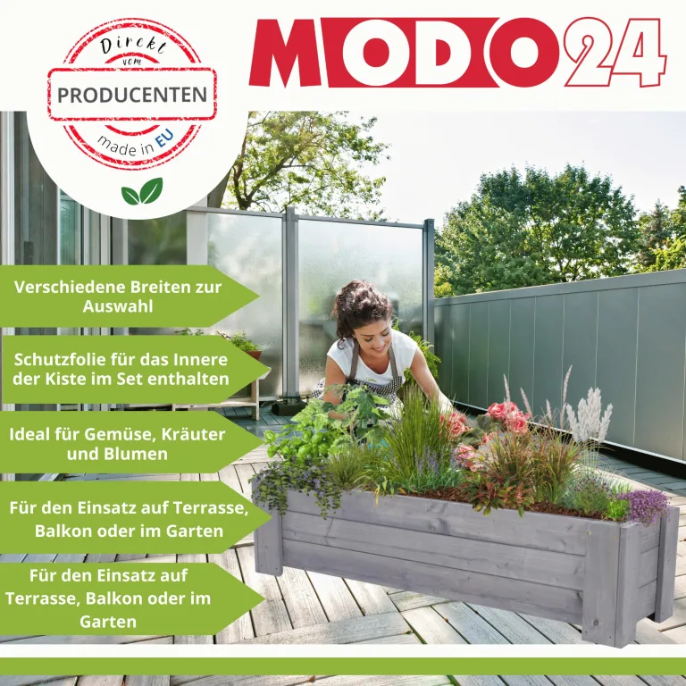 Pflanzkübel aus Holz, Hochbeet mit Schutzfolie, Kiefernholz Pflanzkasten Blumenkasten für Outdoor Garten Terrasse Balkon, Natürlich, Stabil & Dekorativ, 30x100x33 cm Farbe: Natur unbehandelt – Bild 3
