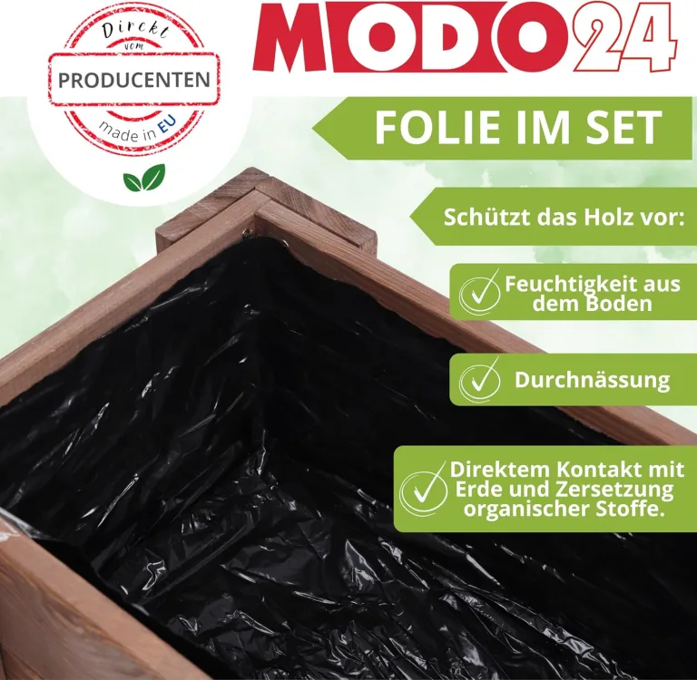 Pflanzkübel aus Holz, Hochbeet mit Schutzfolie, Kiefernholz Pflanzkasten Blumenkasten für Outdoor Garten Terrasse Balkon, Wetterfest, Stabil & Dekorativ, 30x90x33 cm Farbe: Braun imprägniert – Bild 5