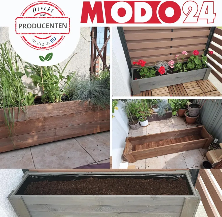 Pflanzkübel aus Holz, Hochbeet mit Schutzfolie, Kiefernholz Pflanzkasten Blumenkasten für Outdoor Garten Terrasse Balkon, Wetterfest, Stabil & Dekorativ, 30x90x33 cm Farbe: Braun imprägniert – Bild 8