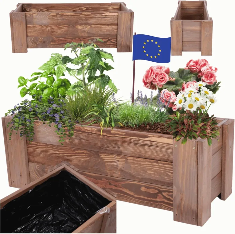 Pflanzkübel aus Holz, Hochbeet mit Schutzfolie, Kiefernholz Pflanzkasten Blumenkasten für Outdoor Garten Terrasse Balkon, Wetterfest, Stabil & Dekorativ, 30x90x33 cm Farbe: Braun imprägniert – Bild 1