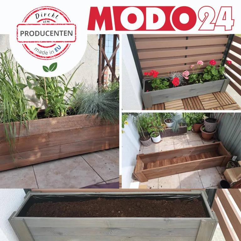 Pflanzkübel aus Holz, Hochbeet mit Schutzfolie, Kiefernholz Pflanzkasten Blumenkasten für Outdoor Garten Terrasse Balkon, Wetterfest, Stabil & Dekorativ, 30x100x33 cm Farbe: Grau imprägniert – Bild 8