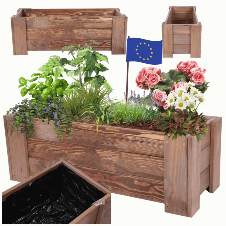 Pflanzkübel aus Holz, Hochbeet mit Schutzfolie, Kiefernholz Pflanzkasten Blumenkasten für Outdoor Garten Terrasse Balkon, Wetterfest, Stabil & Dekorativ, 30x100x33 cm Farbe: Grau imprägniert – Bild 10