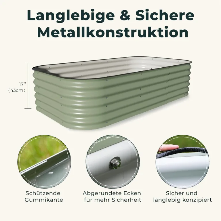Hochbeet Metall, Pflanzbeet Hochbeete für Garten, 240 x 60 x 43 cm Hochbeet aus verzinktem Stahl mit stabilem Design, Rostschutz und Langer Haltbarkeit – Ideal für Gemüse, Einfacher Aufbau (Grün) – Bild 8
