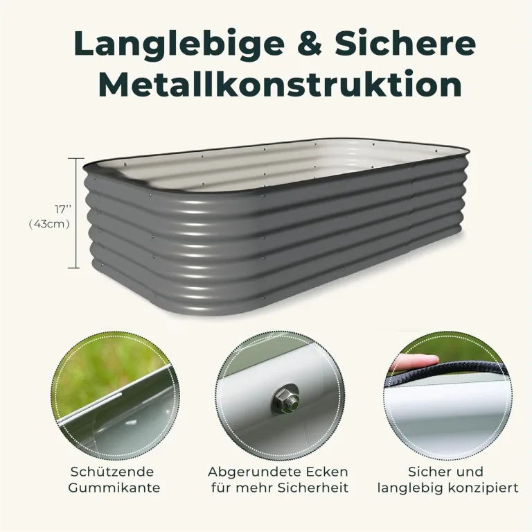 Hochbeet Metall, Pflanzbeet Hochbeete für Garten, 240 x 60 x 43 cm Hochbeet aus verzinktem Stahl mit stabilem Design, Rostschutz und Langer Haltbarkeit – Ideal für Gemüse, Einfacher Aufbau (Grau) – Bild 6