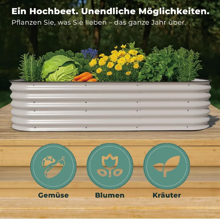 Hochbeet Metall, Pflanzbeet Hochbeete für Garten, 240 x 60 x 43 cm Hochbeet aus verzinktem Stahl mit stabilem Design, Rostschutz und Langer Haltbarkeit – Ideal für Gemüse, Einfacher Aufbau (Weiß) – Bild 5