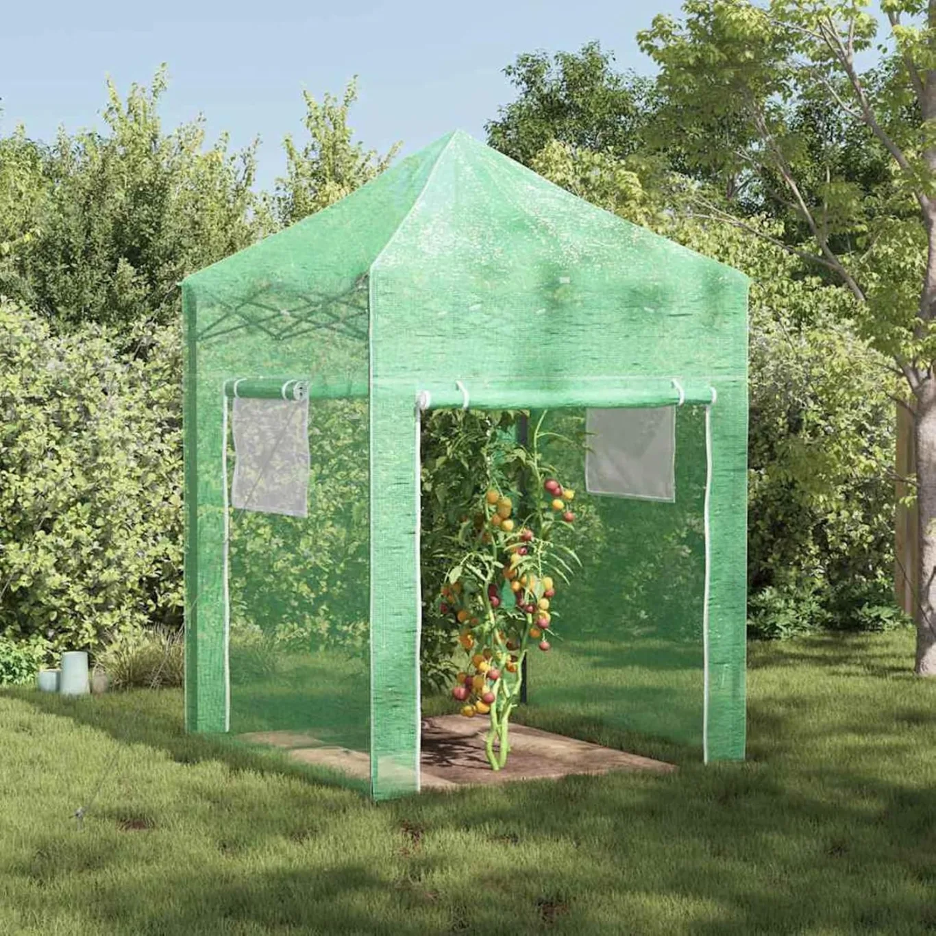 Gecheer Gewächshaus mit Dach Grün 200 x 200 x 300 cm Stahl, Gewächshaus Treibhaus Tomatenhaus Frühbeet Pflanzenhaus für Gurken - Bild 1