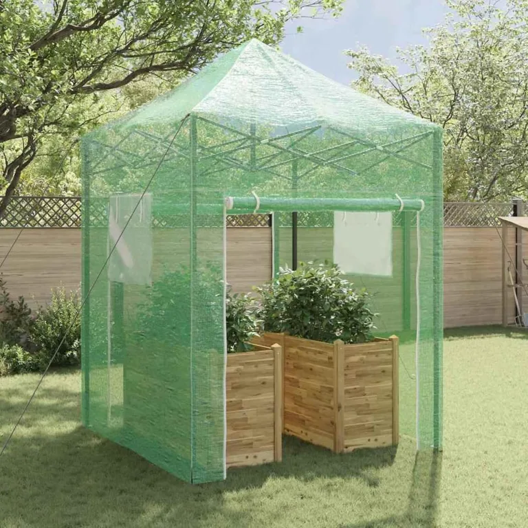 Gecheer Gewächshaus mit Dach Grün 200 x 200 x 300 cm Stahl, Gewächshaus Treibhaus Tomatenhaus Frühbeet Pflanzenhaus für Gurken – Bild 3