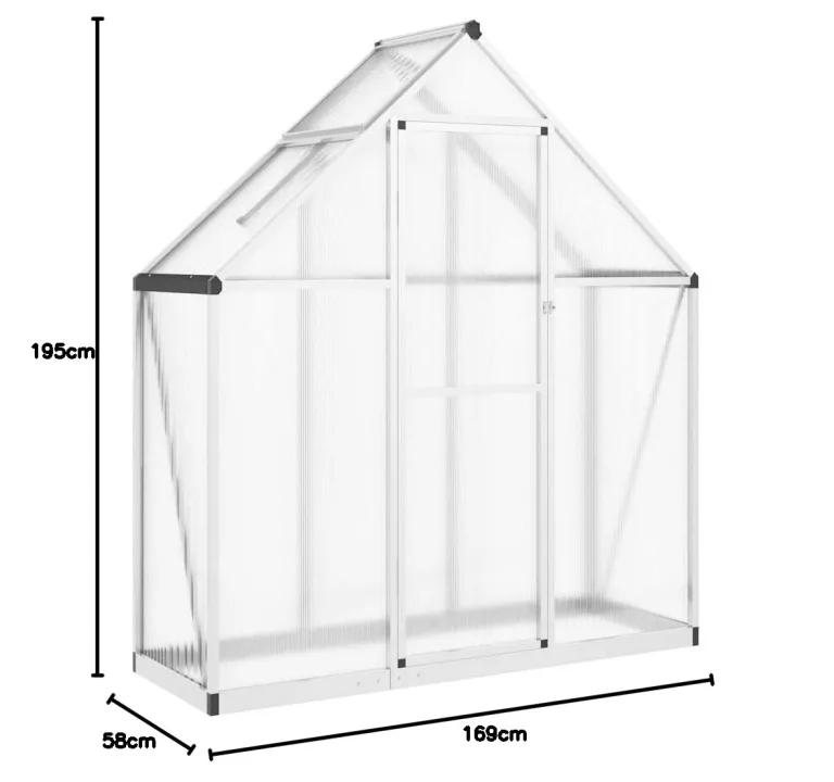 Refined Gewächshaus mit Fundamentrahmen Silbern 169x58x195cm Aluminimum – Bild 9