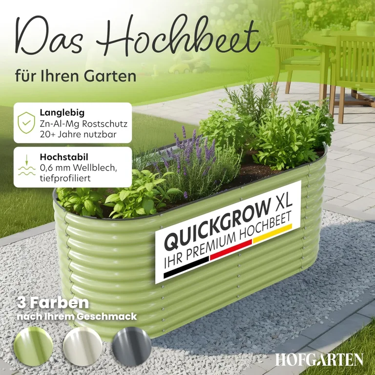 Hochbeet Metall 200x80x78 cm I Gartenbeet aus verzinktem Stahl I Pflanzbeet wetterfest & rostfrei I Ovales Gemüsebeet für Garten & Terasse I Hochbeet Bausatz ohne Boden (Salbei) – Bild 2