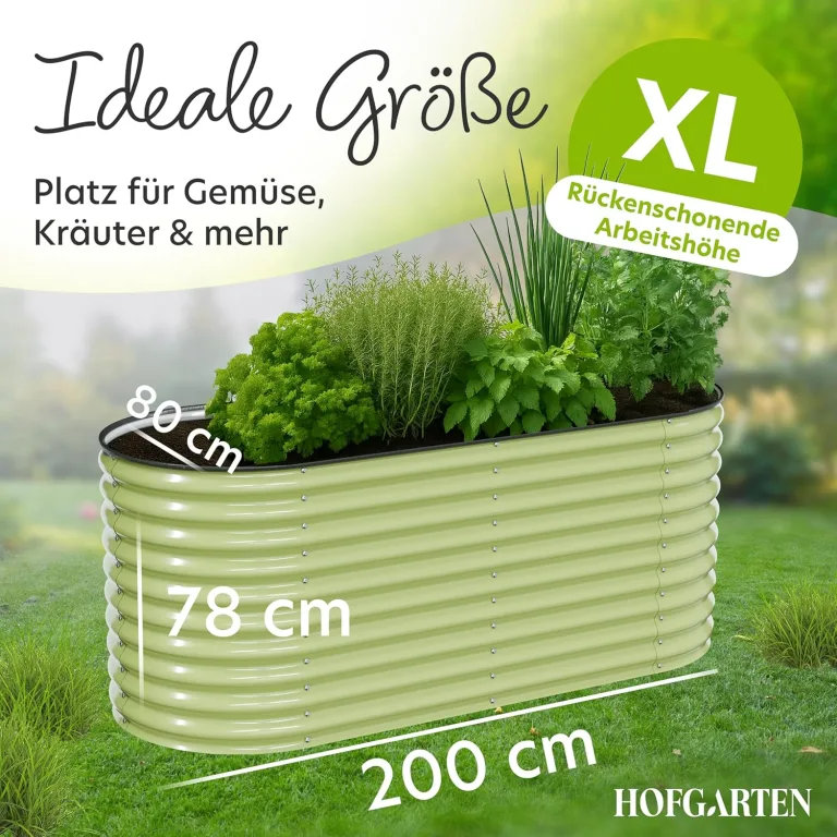 Hochbeet Metall 200x80x78 cm I Gartenbeet aus verzinktem Stahl I Pflanzbeet wetterfest & rostfrei I Ovales Gemüsebeet für Garten & Terasse I Hochbeet Bausatz ohne Boden (Salbei) – Bild 3