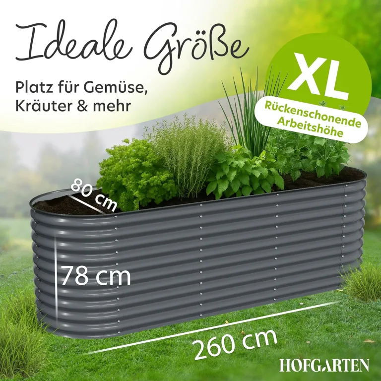 Hochbeet Metall 260x80x78 cm I Gartenbeet aus verzinktem Stahl I Pflanzbeet wetterfest & rostfrei I Ovales Gemüsebeet für Garten & Terasse I Hochbeet Bausatz ohne Boden (Anthrazit) – Bild 3