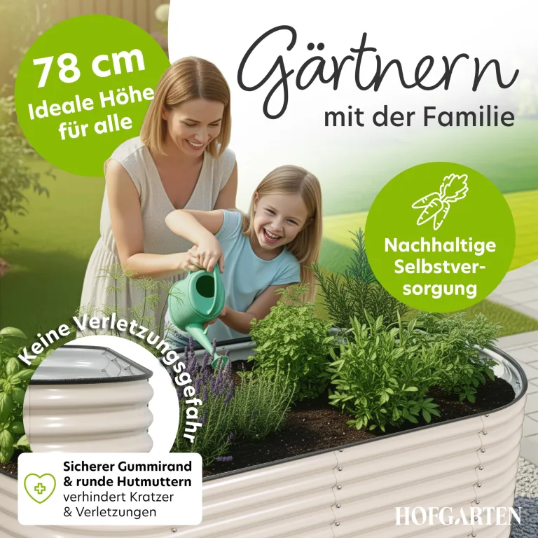 HOFGARTEN Hochbeet Metall 200x80x78 cm - Hochwertiges Gartenbeet aus Zn-Al-Mg Stahl - wetterfest & rostgeschützt - Ergonomisches Gärtnern - Modell QuickGrow XL (Cremeweiß) – Bild 7