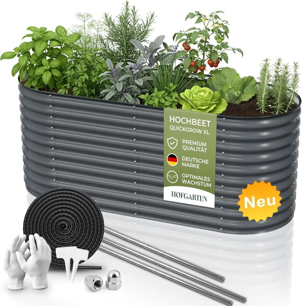 Hochbeet Metall 200x80x78 cm I Gartenbeet aus verzinktem Stahl I Pflanzbeet wetterfest & rostfrei I Ovales Gemüsebeet für Garten & Terasse I Hochbeet Bausatz ohne Boden (Anthrazit)