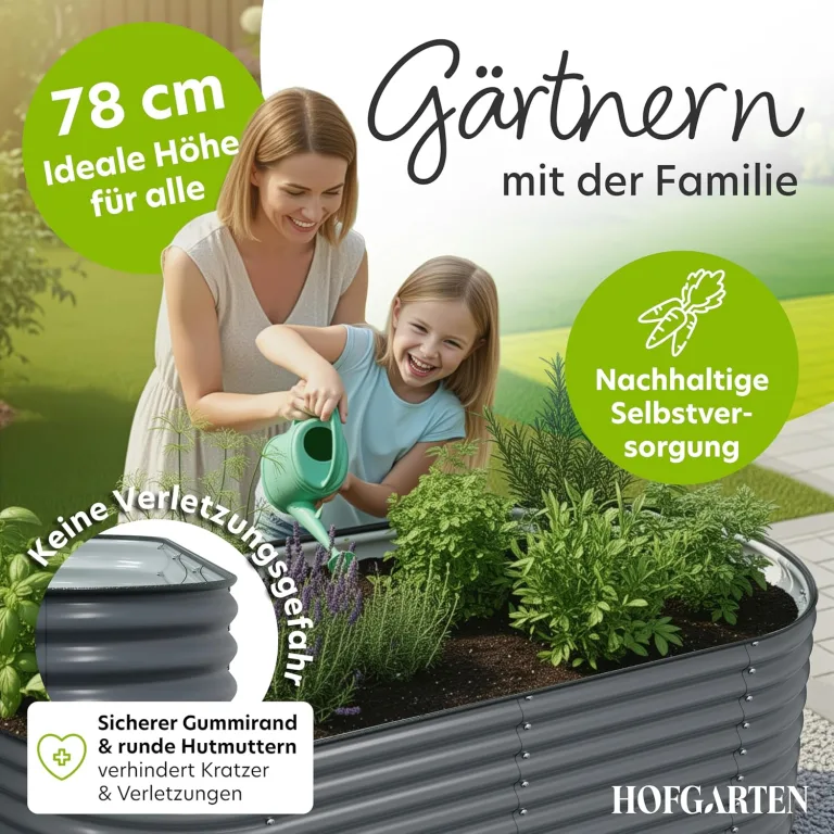 Hochbeet Metall 200x80x78 cm I Gartenbeet aus verzinktem Stahl I Pflanzbeet wetterfest & rostfrei I Ovales Gemüsebeet für Garten & Terasse I Hochbeet Bausatz ohne Boden (Anthrazit) – Bild 7