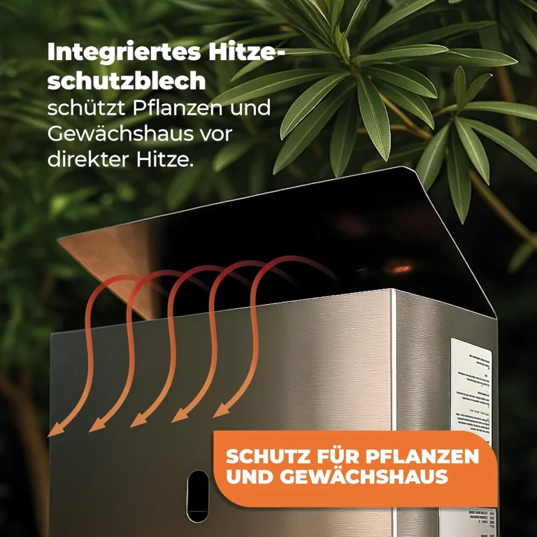 Bio Green Gas-gewächshausheizung EcoPilot, 4500 Watt, Silber, Thermostat-Regelbereich: 0° – 20° C, Edelstahl, Outdoor, Gas, 38x17x40 cm, für Gewächshäuser bis 22m², Bodenmontage – Bild 8