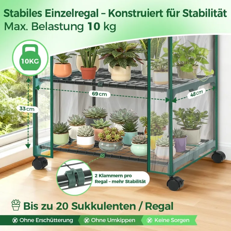 Ohuhu Gewächshaus klein Premium Foliengewächshaus mit Verriegelungsräder, Folien Treibhaus mit 4 Regalen Anzuchthaus Treibhaus Platzsparend Frühbeet für Balkon Garten 69x48x162 cm Transparent – Bild 5