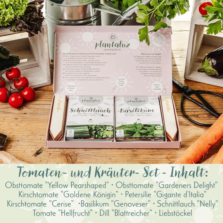 Plantaluz Bio Premium Saatgut Set P01 – 10 Sorten Tomaten & Kräuter Anzuchtset für Garten, Balkon & Indoor – inkl. FSC-Pflanzstäbchen – samenfestes, ungebeiztes & gentechnikfreies Saatgut – Bild 4