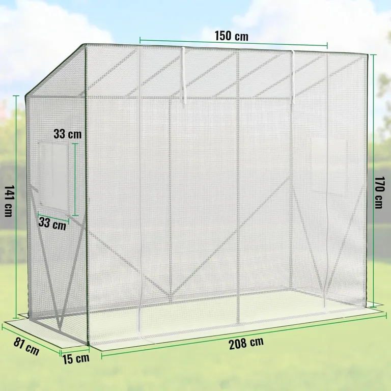 Velway Tomaten Gewächshaus Foliengewächshaus Stabil - 208x81x170/141cm Winterfest Tomatenhaus Schrägdach Garten Treibhaus mit PE Gitterfolie, Belüftungsfenster, Erdanker und Winddichten Seile - Weiß – Bild 7