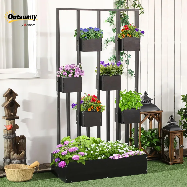 Outsunny Hochbeet mit Rankgitter Körbe, Holz Pflanzkasten Pflanzkübel Blumenkasten, 90 x 45 x 170 cm für Garten Balkon Terrasse, Blumenkübel für Kletterpflanzen Korbpflanzen, Blumen – Bild 2