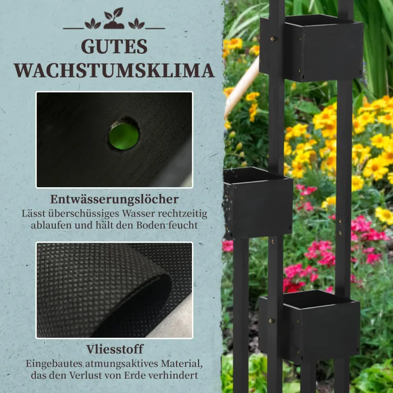Outsunny Hochbeet mit Rankgitter Körbe, Holz Pflanzkasten Pflanzkübel Blumenkasten, 90 x 45 x 170 cm für Garten Balkon Terrasse, Blumenkübel für Kletterpflanzen Korbpflanzen, Blumen – Bild 5