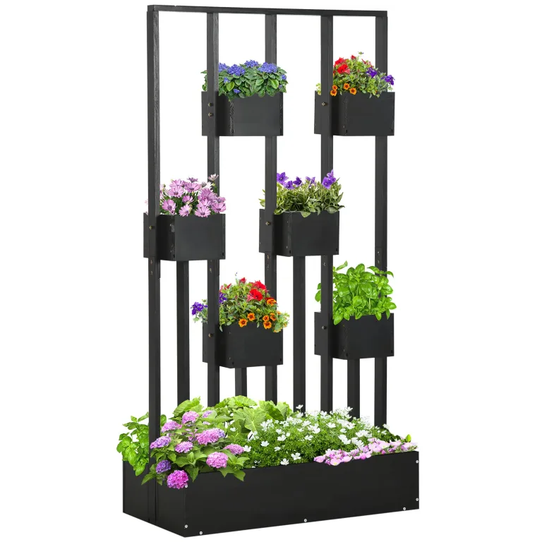 Outsunny Hochbeet mit Rankgitter Körbe, Holz Pflanzkasten Pflanzkübel Blumenkasten, 90 x 45 x 170 cm für Garten Balkon Terrasse, Blumenkübel für Kletterpflanzen Korbpflanzen, Blumen – Bild 1
